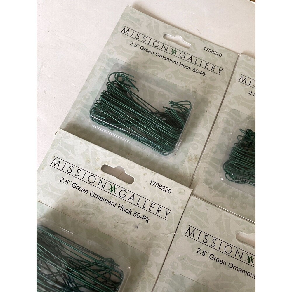 Lot of 6 Mission Gallery 2.5" Large 50 Piece Ornament Hooks Christmas Green NEW